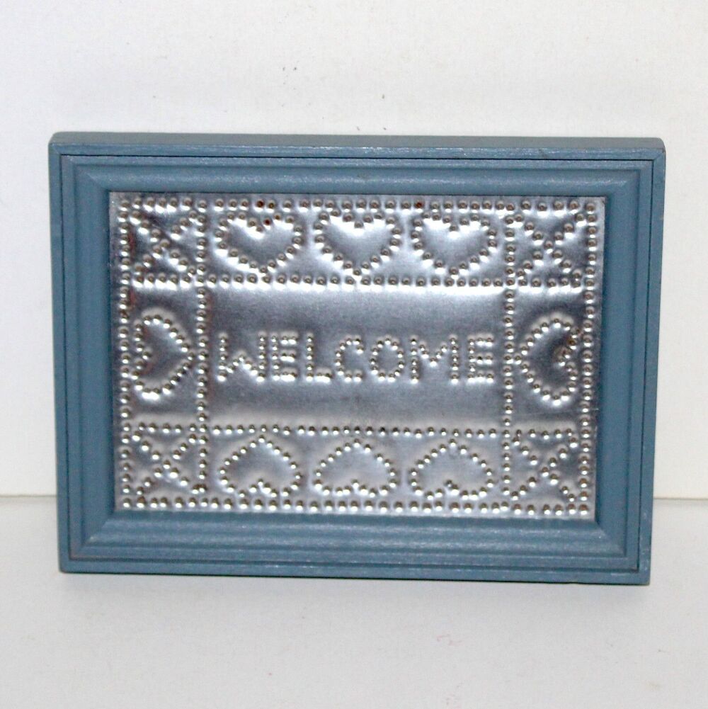 Punched Tin Welcome Framed Handmade Signed Pennsylvania country primitive